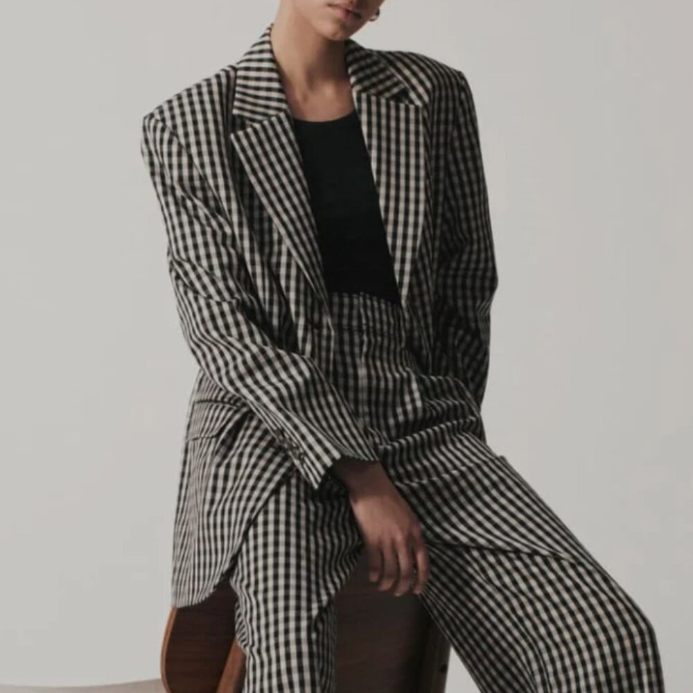 NWT Everlane The '80s Blazer in Khaki/Black Gingham | Womens 00 (XXS)
